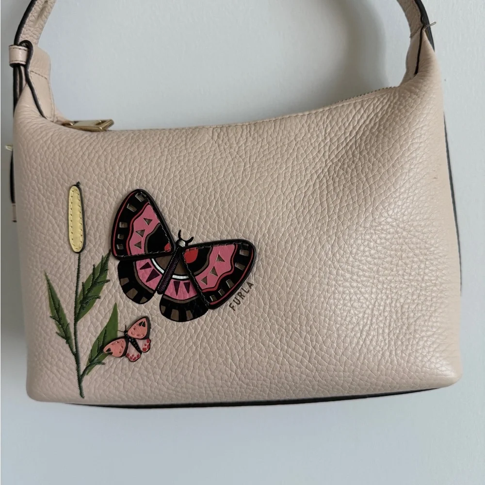 Furla Cream Shoulder Bag with Pink Butterfly Motif - Picture 7 of 11